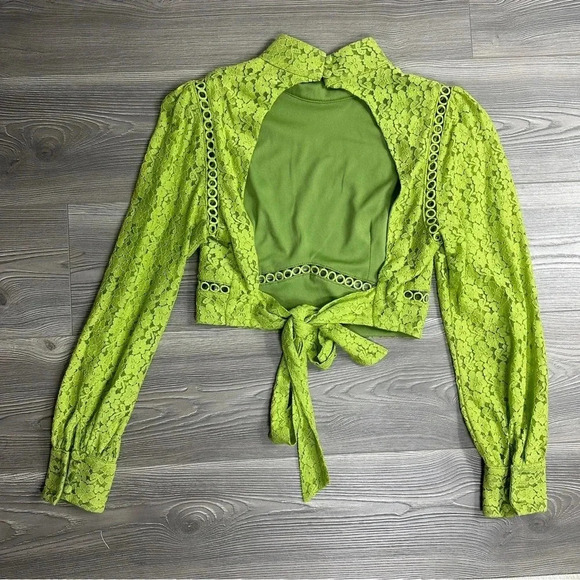 ASOS Fashion Union Green Lace Open Back Crop Top with Embroidered Details - Picture 4 of 5